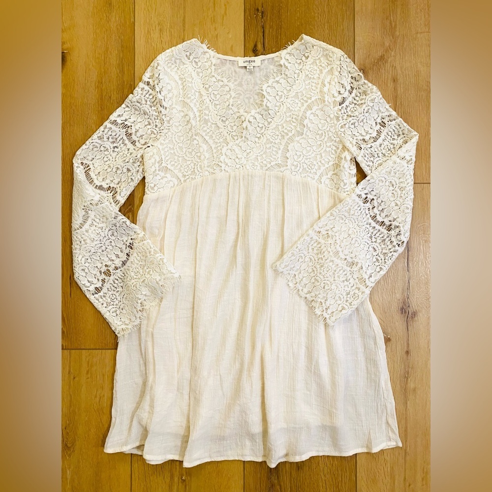Umgee Dress Women’s Small Cream Lace Courthouse Babydoll Wedding Boho Beach - Picture 2 of 10